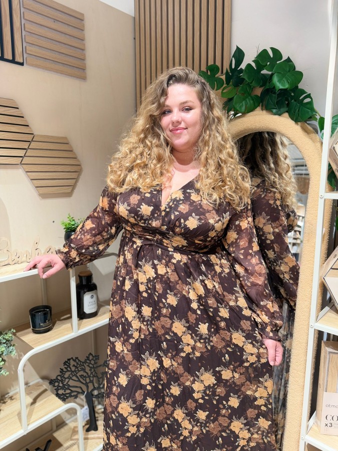 Robe longue imprimé fleurs de chateau café Rosa Robe longue imprimé fleurs de chateau café Rosa