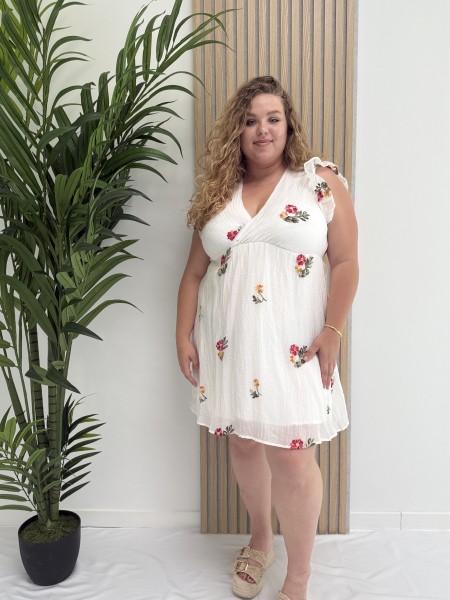 Robe courte "Cécile" blanche avec broderie fleurs