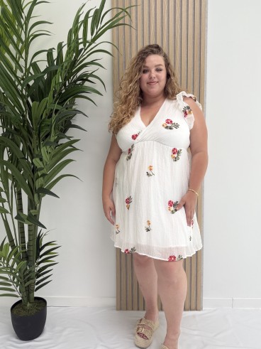 Robe courte "Cécile" blanche avec broderie fleurs
