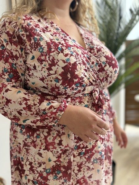 Robe longue fleurie bordeaux Serra