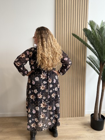 Robe longue fleurs beiges Aurea noir