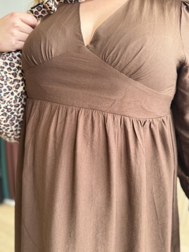 Robe longue unie Cecilia chocolat