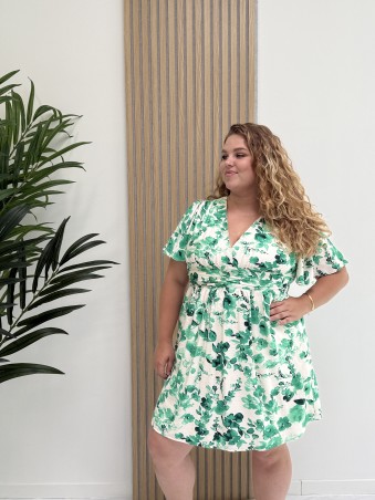 Robe fluide courte "Lilou" imprimé feuillages verts