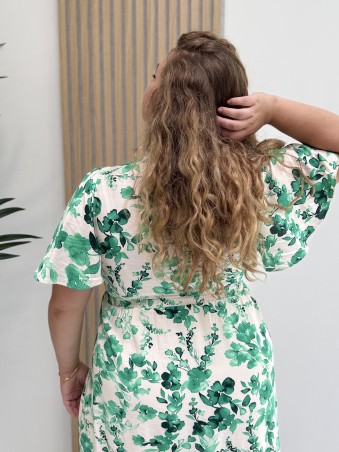 Robe fluide courte "Lilou" imprimé feuillages verts