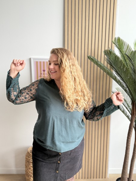 Top fluide manches transparentes Raquel vert