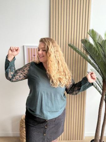 Top fluide manches transparentes Raquel vert