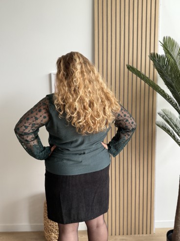 Top fluide manches transparentes Raquel vert
