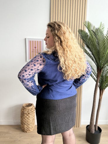 Top fluide manches transparentes Raquel bleu