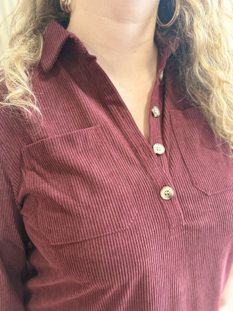 Robe tunique cotelés Isadora bordeaux