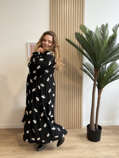 Robe longue broderie baie Joana noir