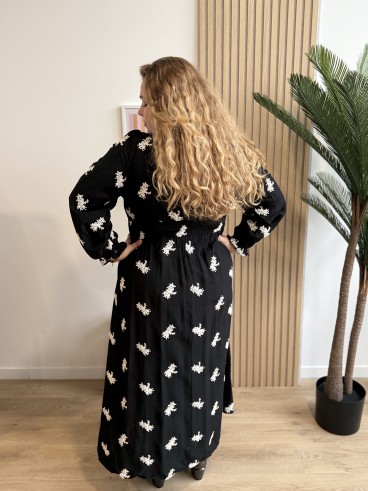 Robe longue broderie baie Joana noir