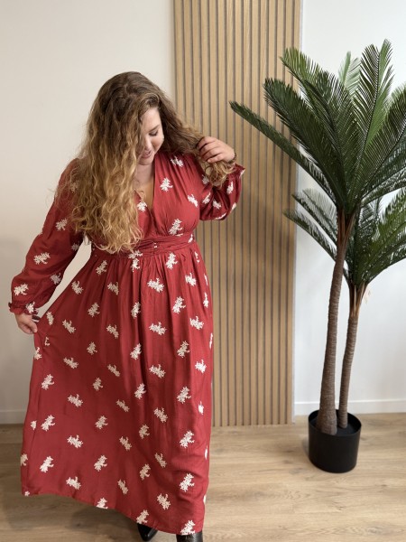 Robe longue broderie baie Joana rouille